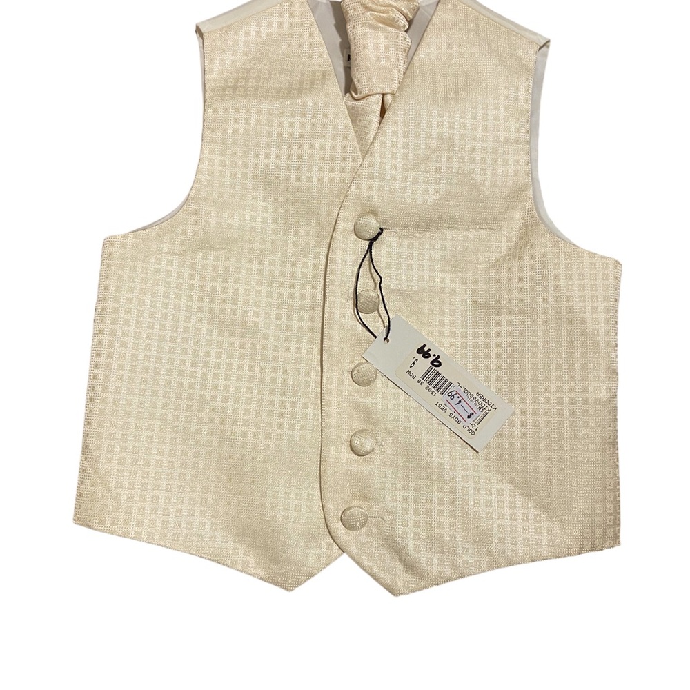 Kids Dream Gold Square Pattern Vest Tie Set Boys and Youth